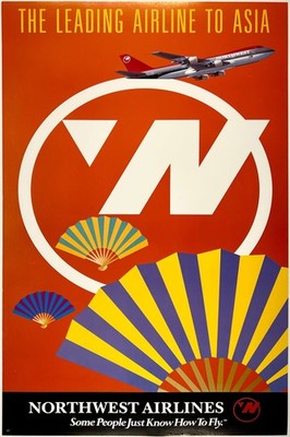 🛫 Northwest Airlines Poster - Leading Airline to Asia ✈️ 24x36