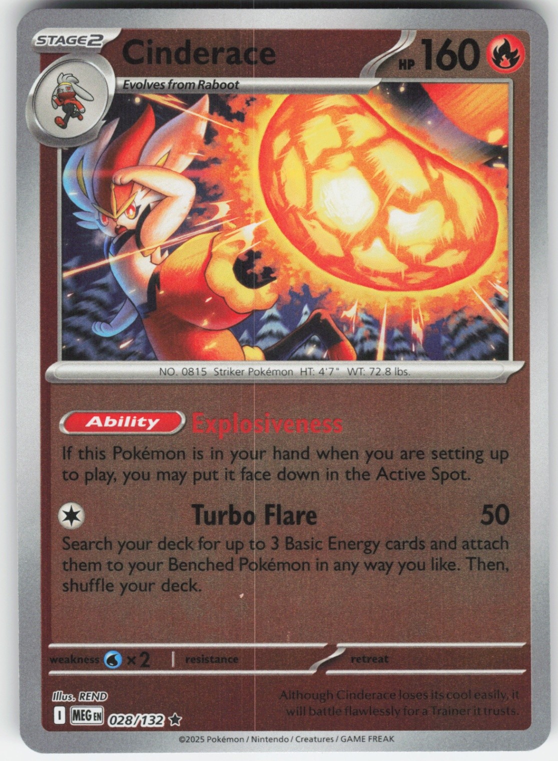 Cinderace Rare ME01: Mega Evolution 028/132 LP-NM