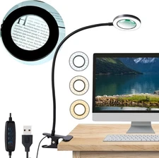 Desk Magnifying Glass with Light 10x Clip on Desk Light with 3 Light Color NEW 
