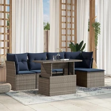 6 Piece Garden Sofa Set with Cushions Grey Poly Rattan