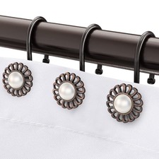 12 PCS Oil Rubbed Bronze Sunflower Shower Curtain Hooks Decorative Floral Rings