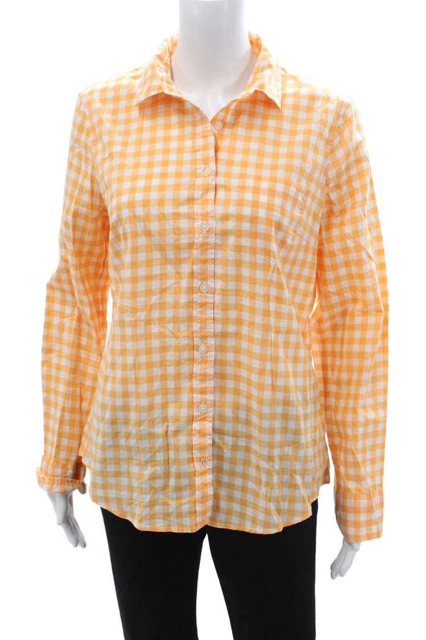 J Crew Womens Orange Check Cotton Collared Button Up Shirt Long Sleeve Size MFree Shipping in US $100+ Orders | $6.95 Orders Below