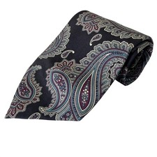 Andhurst Mens Silk Paisley Necktie Black Maroon Turquoise Made in USA Vintage