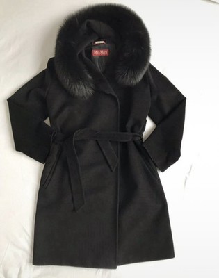 Max Mara Damen Mantel Wolle mit  Pelzkragen Gr. M