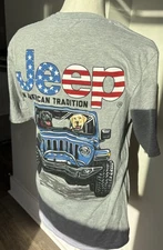 Jeep An American Tradition Unisex T Shirt Tee Short Sleeve Medium  Gray Dogs