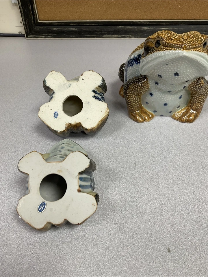 3vintage Antique Ceramic Frog Toad Japanese Hirado Style Figures  - Image 2 of 3