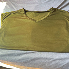 Womens Green V-Neck Sleeveless Solid T-Shirt, Size L Regular Fit