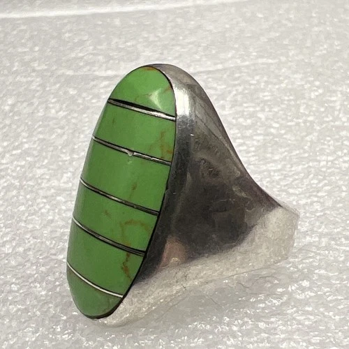 Vintage Native American Style Sterling Silver & Turquoise Ring - M.I.M - Size 10