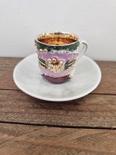 Vintage Miniature German Cup And Saucer Ornate Iridescent