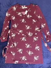 LOFT Burgundy Floral Swing Button Long Sleeve Dress Sz 12, NWT