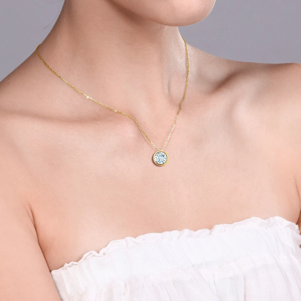 Collar colgante de aguamarina de oro amarillo de 14 quilates para mujer (0,75 quilates, piedras preciosas Foto 2 de 4