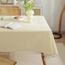 Striped Tablecloth Rectangle Tablecloths Cotton Blend Table Cloth Washable Ta...