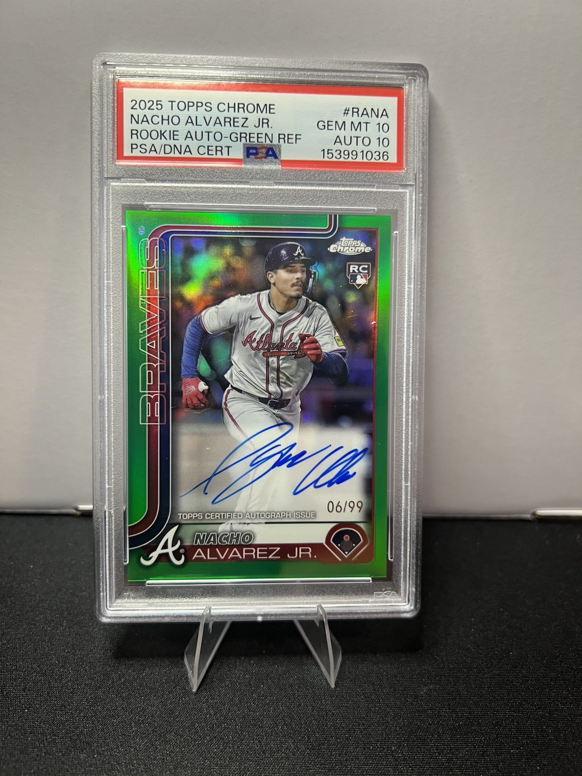 Topps Chrome 2025 Nacho Alvarez Jr RC Auto Green Refractor RA-NA  6/99 PSA 10