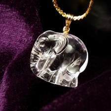 Vintage Crystal Elephant Charm Necklace 1970s Gold Plated Herringbone Chain
