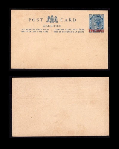 Mauritius QV 2c on 8c postal postcard, unused.