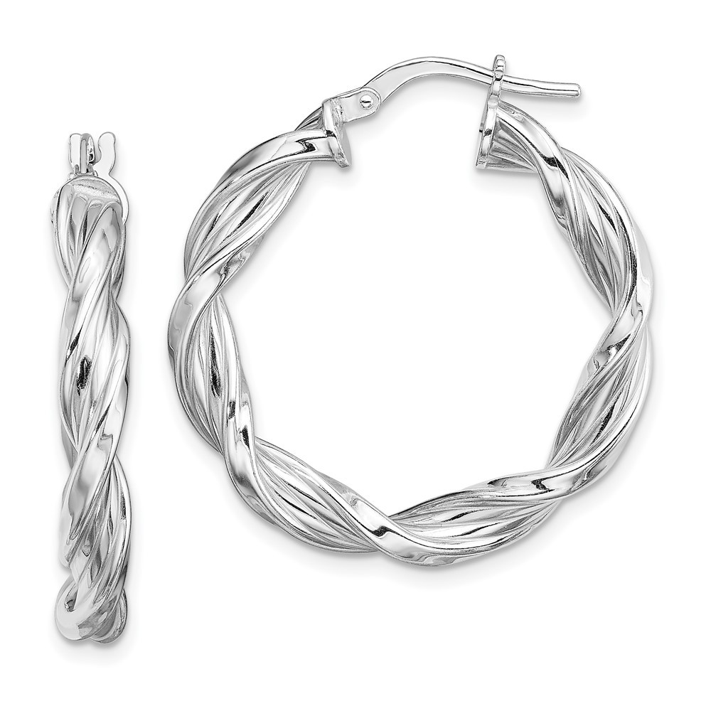 925 Sterling Silver Rhodium-plated 4mm Twisted Hoop Earrings 3.51gm L-29.5 mm