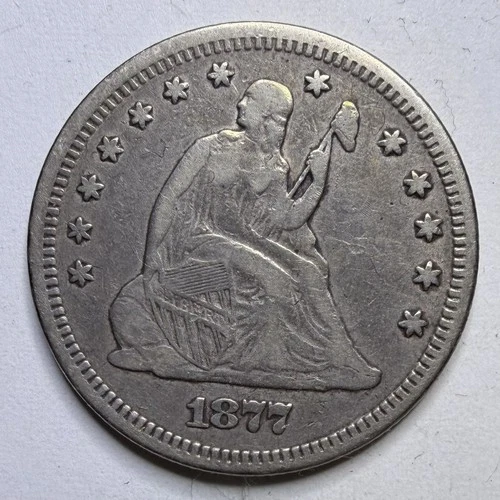 New Listing1877 Seated Liberty Quarter Fine/Very Fine Details