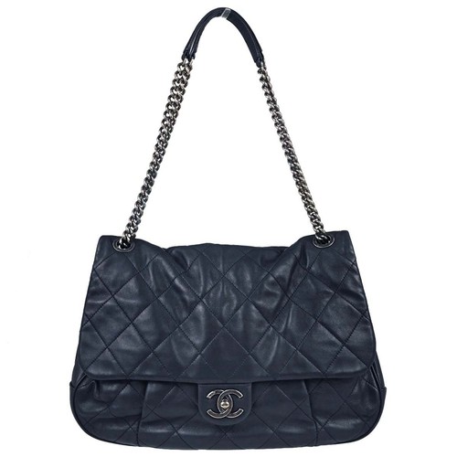 Chanel Navy Lambskin Chanel Coco Pleats Flap Bag Shoulder Bag 168089