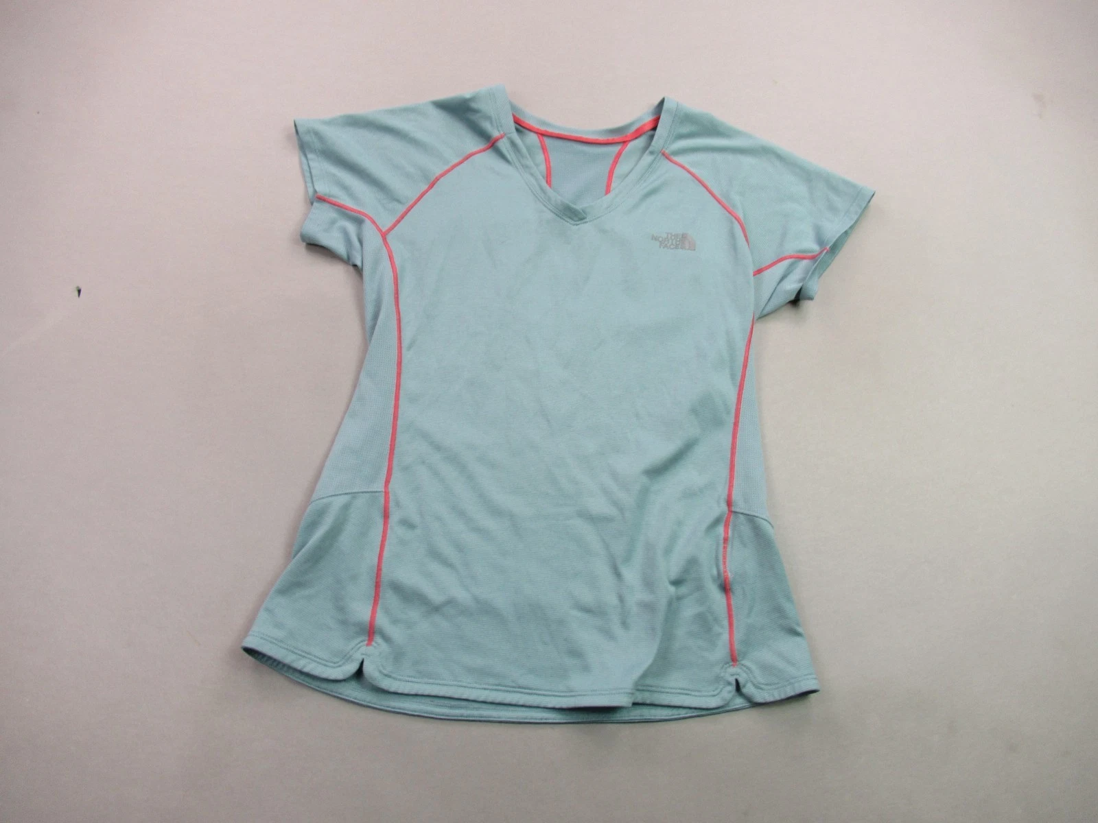 North Face Shirt Womens Small Stripes Short Sleeve Blue V Neck Lightweight