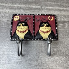Good Cat Bad Cat 6.5" Kitty Wall Plaque 2 Coat Hook Leash Key Holder Figurine