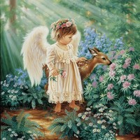 20 Servietten Angel With Deer Engel Reh Tiere Wald Blumen VerträUmt 33X33Cm