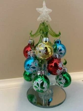 Christmas Tree Mini Glass Tree with Ornaments 6.5" Tall  2