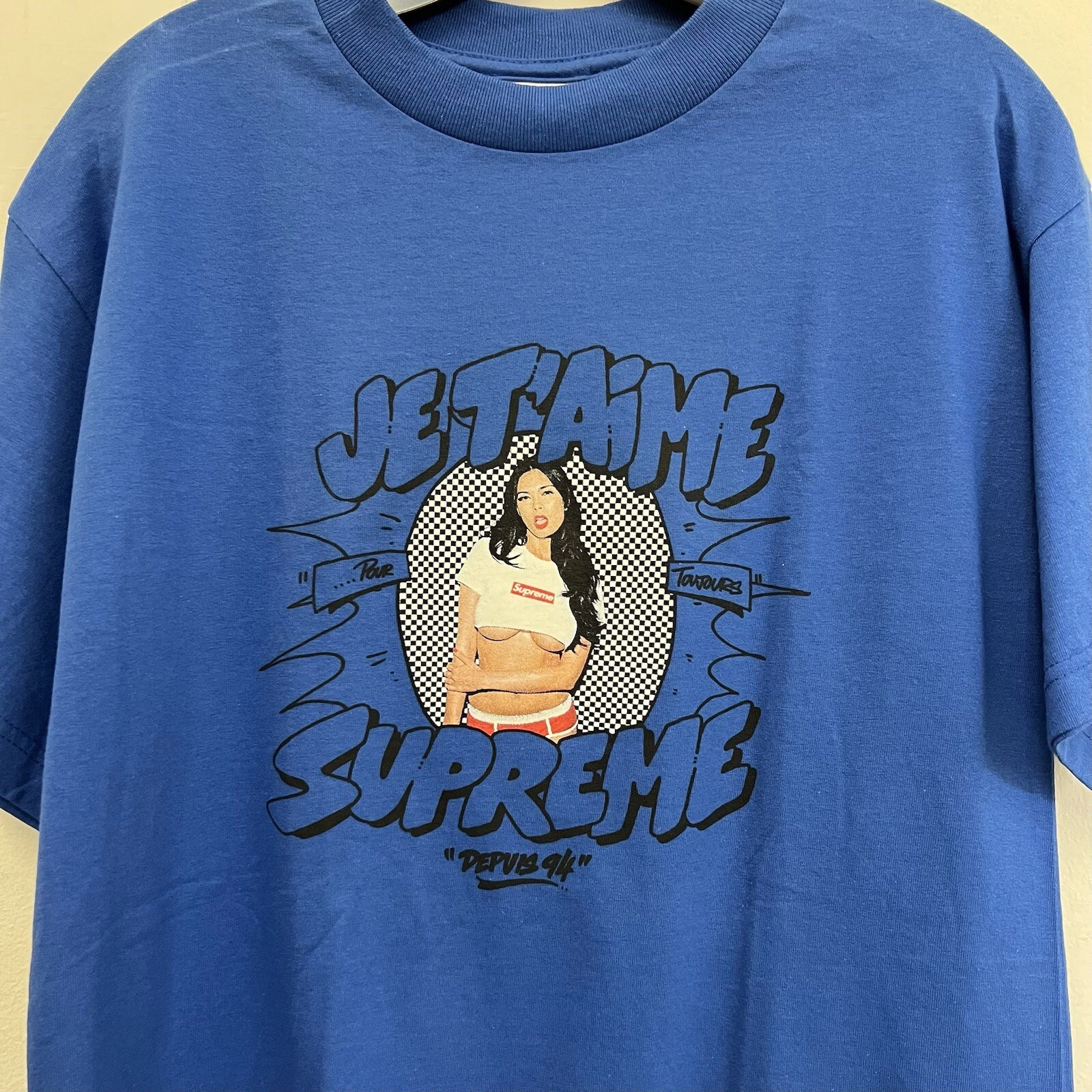Tee shirt bleu Deadstock 2007 Supreme Tera Patrick Je T'Aime taille M moyen