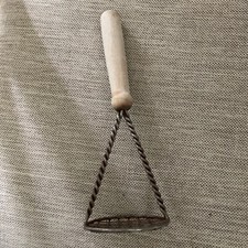 Vintage Primitive Farmhouse Cottagecore Potato Masher with Turned Wooden Handle