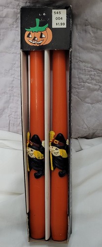 Vintage Halloween Witch Candles Taper 10" Set of 2 New Open Box Made n Hong Kong - 第 1/4 張圖片
