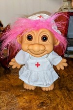 Vintage Russ Troll Doll - Red Cross Nurse Pink Hair 5" 18309