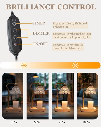 Flower Candle Warmer Lamp With Timer Adjustable Dimmable Electric Home Decor Kit - Picture 3 of 7