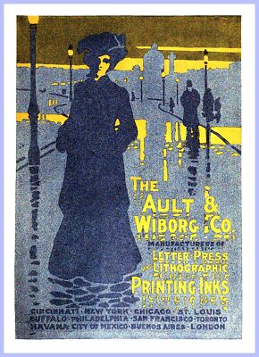 1907 Two color Ault and Wiborg art poster office wall decoration