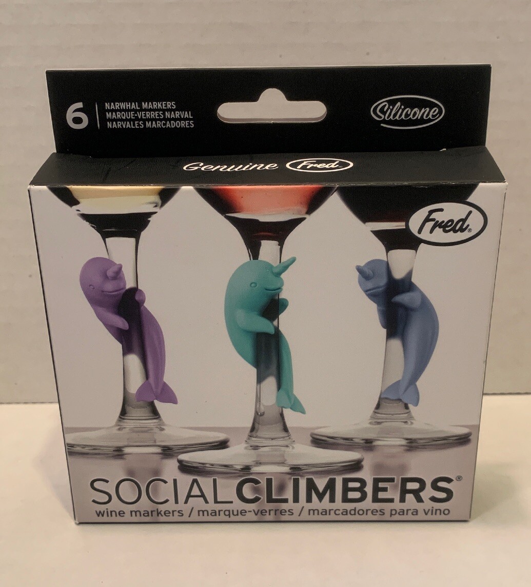 Fred Social Climbers Narwhal Wine Markers Pack of 3 Gift Fun. A10 for