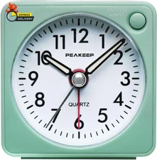 Ultra Small, Battery Travel Alarm Clock with Snooze and Light, Silent with No Ti