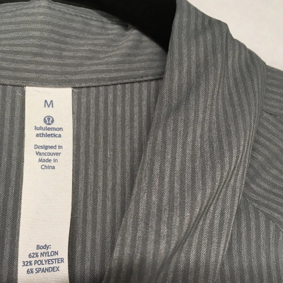 LULULEMON ATHLETICA Men's Shirt Size Medium Spandex Striped Gray Long Sleeve - Image 4 of 4