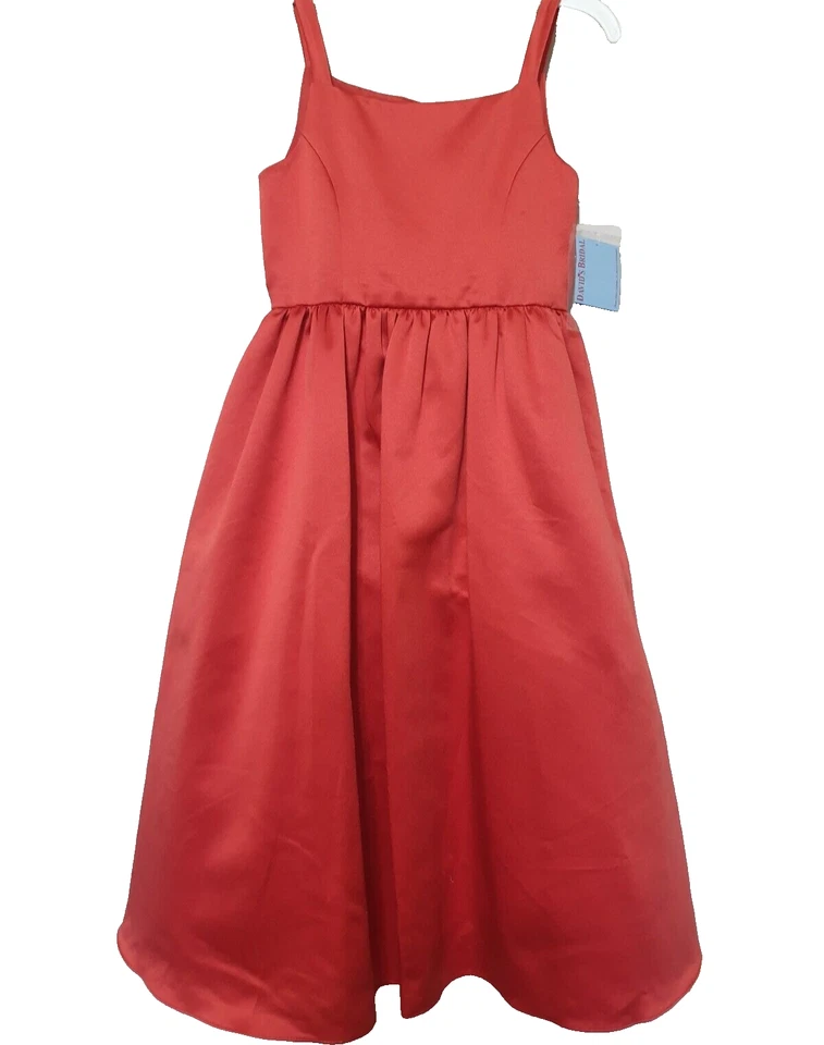 Maxi Vestido David's Nupcial Niñas Talla 8 Ocasiones Especiales Rojo Carmesí Satinado Nuevo con Etiquetas Foto 4 de 4