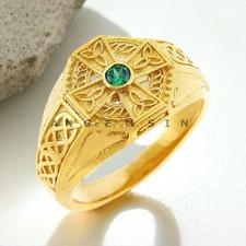 Peridot Gemstone With 14K Solid Yellow Gold Ring For Men's AL962