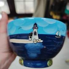 Set Of 4 Nantucket Bowls Lighthouse Sea Blue Lighthouse Porcelain Fishing Sea