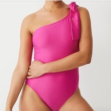 J Crew Bow one-shoulder one piece bathing suit swim suit 8 hot pink