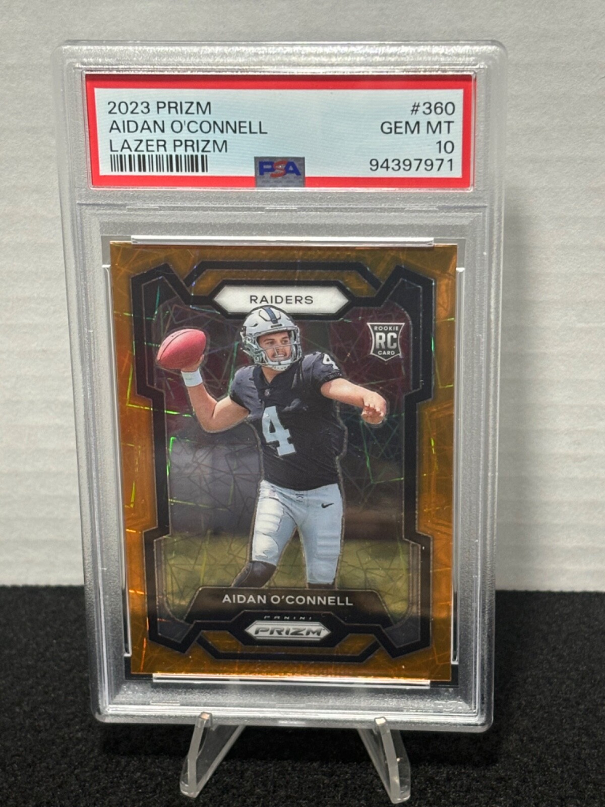2023 Panini Prizm Orange Lazer #360 Aidan O'Connell RC Rookie PSA 10