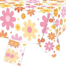 Augisteen Groovy Daisy Tablecloth Plastic Boho Flowers Table Multi Color
