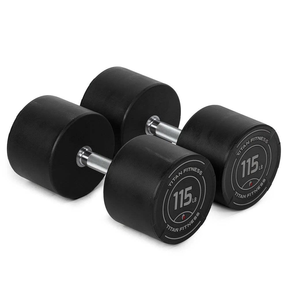 Titan Fitness 115 LB Set Round Urethane Dumbbells, 33mm Medium Volcano Knurling
