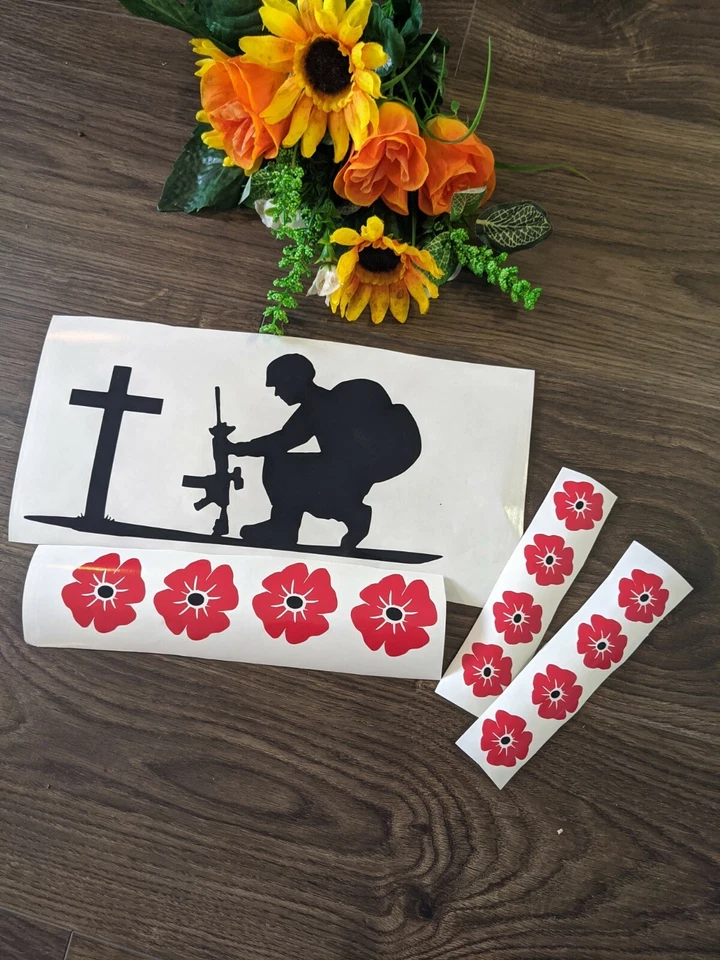 Soldier and poppies, remembrance Sunday Vinyl Window Sticker 'large" - Image 4 of 4