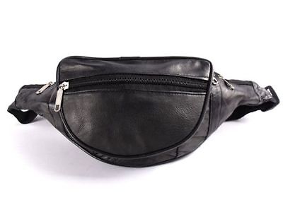 New Unisex Black Soft Leather Bum bag Money Travel Holiday Waist Belt  Festival