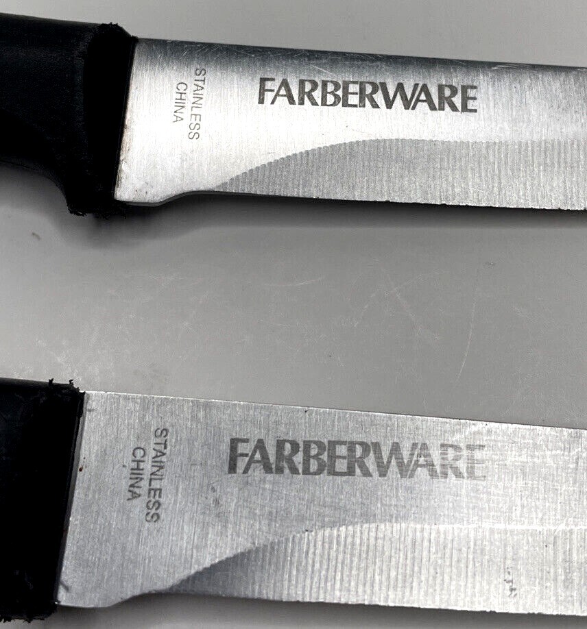 2 Farberware Serrated Steak Knives 4" Blade Stainless Steel Black