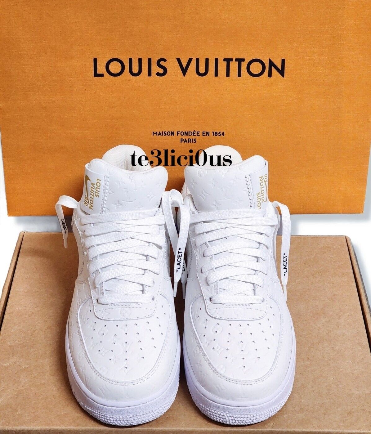 Louis Vuitton x Air Force 1 Sneakers White Monogram Size 6 Virgil Abloh NEW