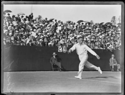 Tennis player John Crawford hitting a forehand shot, NSW, ca. 1930s Old Photo