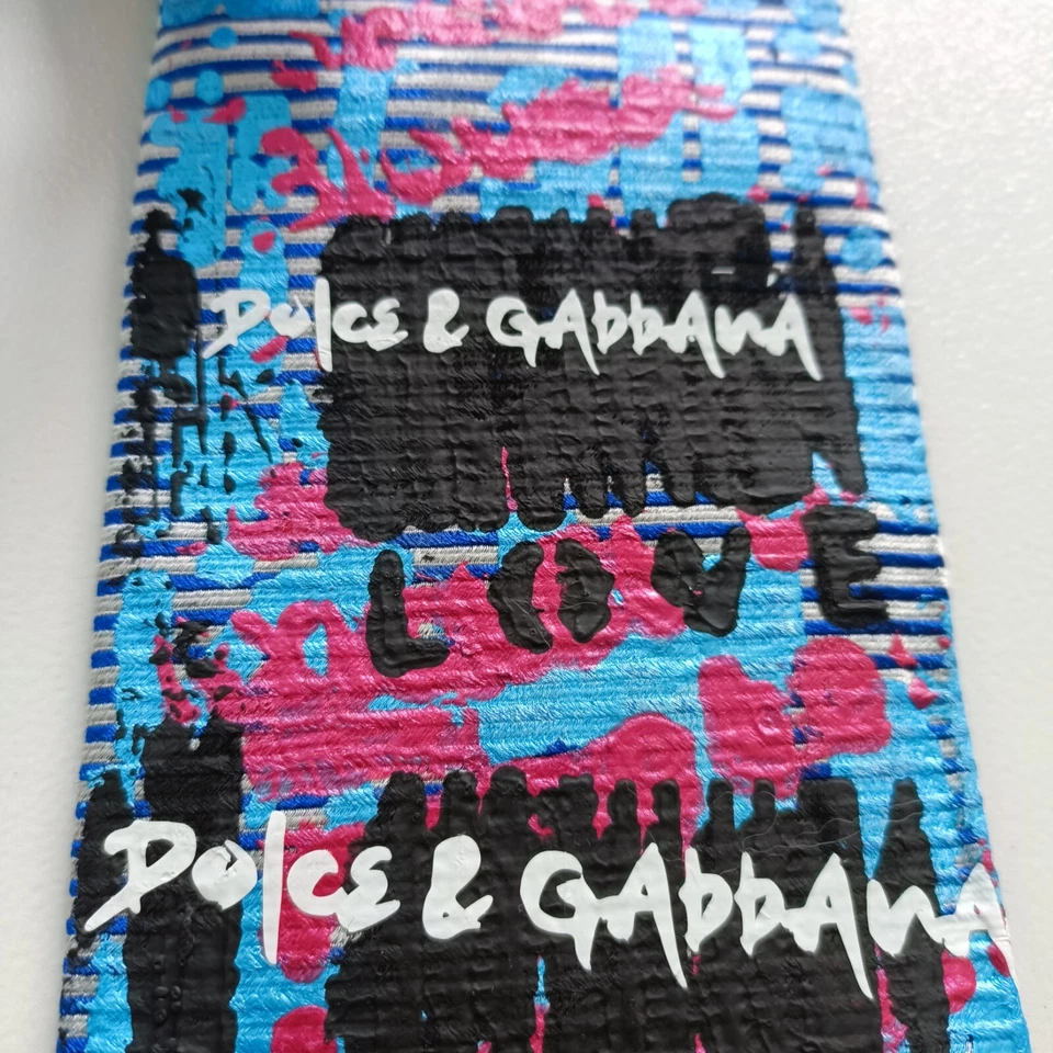 DOLCE & GABBANA ITALIENISCHE SEIDENKRAWATTE MASSGESCHNEIDERT von PAUL McNEIL - handbemalt UNIKAT - Bild 3 von 4