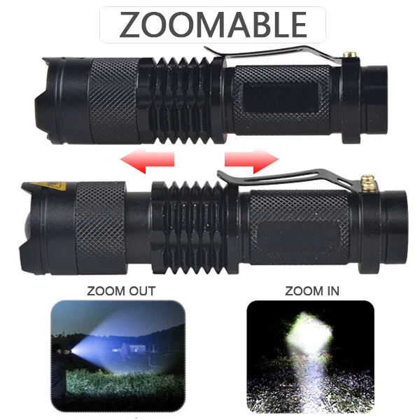 SK68  300LM Led 5W Single Mode Mini Zoomable 14500 AA Flashlight Pocket Torch - Image 2 of 4