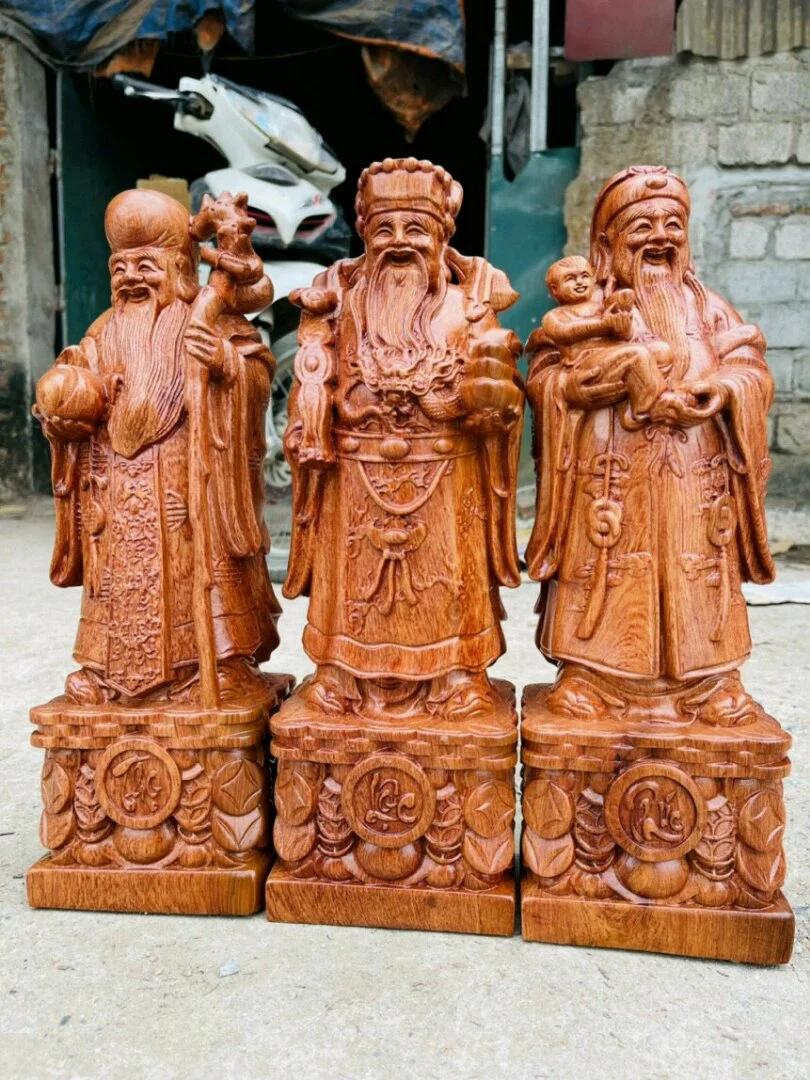 Vietnamese Solid Aromatic Wood Tam Đa Phúc Lộc Thọ Statue Height